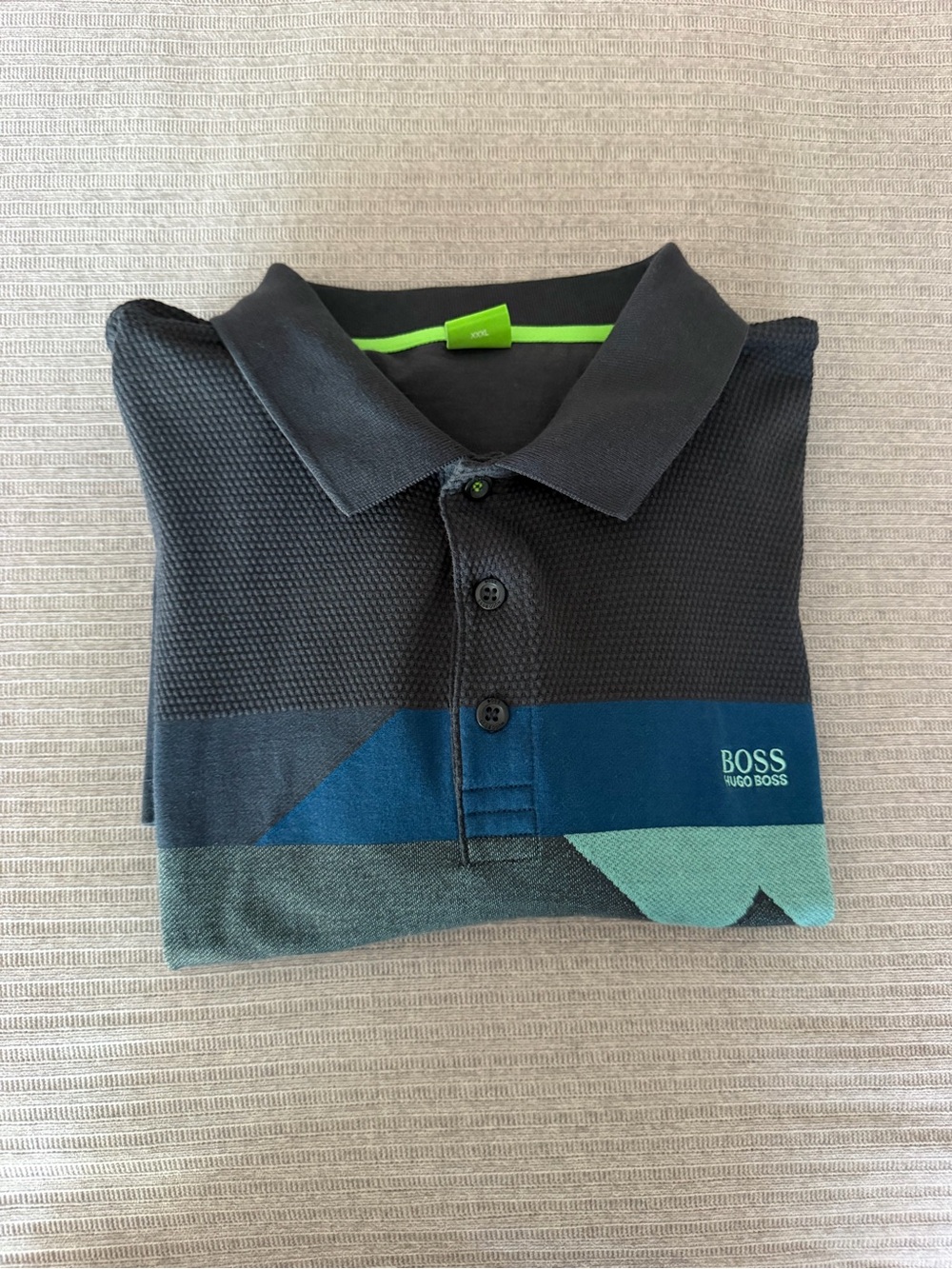 Boss Long Sleeve Polo with Teal and Navy Geometric Accents